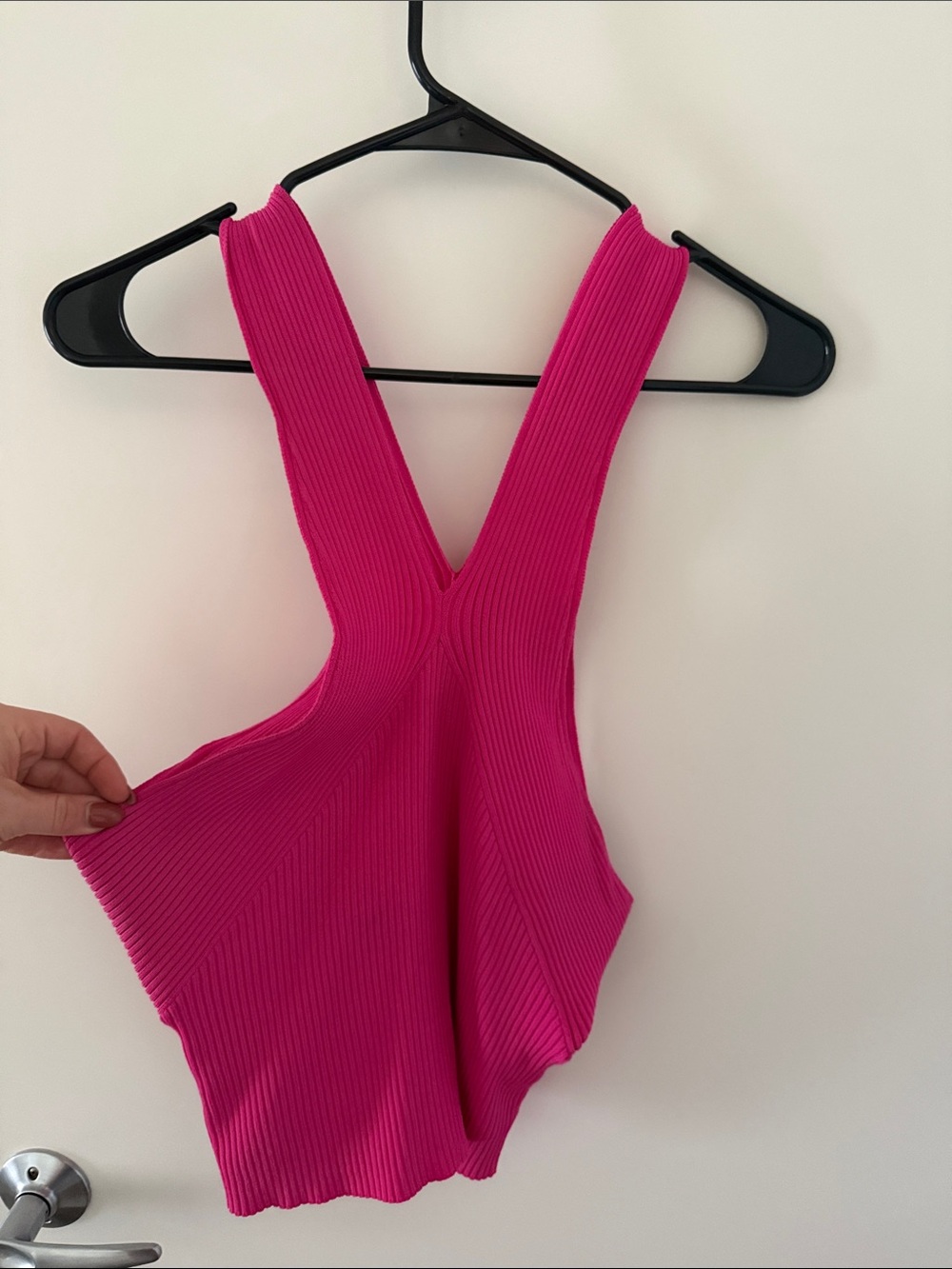 Topshop Ribbed V-Neck Tank Top in Hot Pink